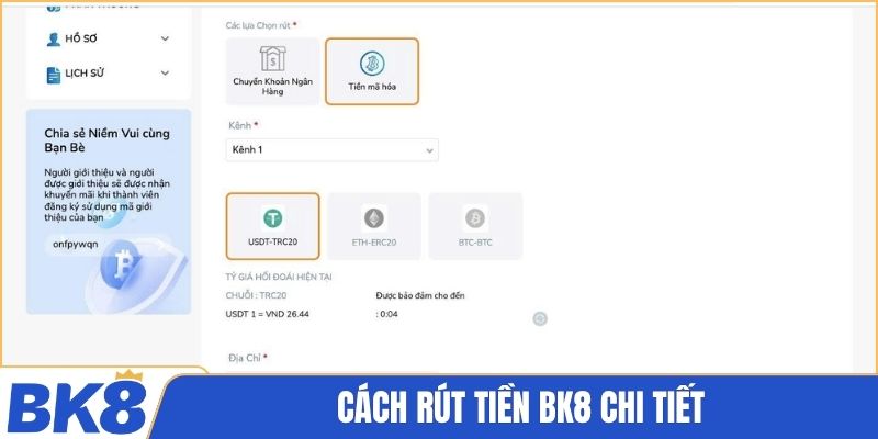 Cách rút tiền BK8 chi tiết