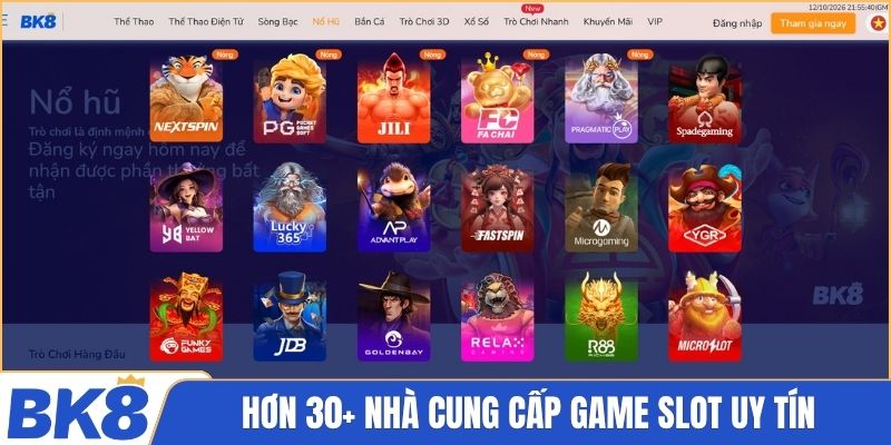 Hơn 30+ nhà cung cấp game slot uy tín