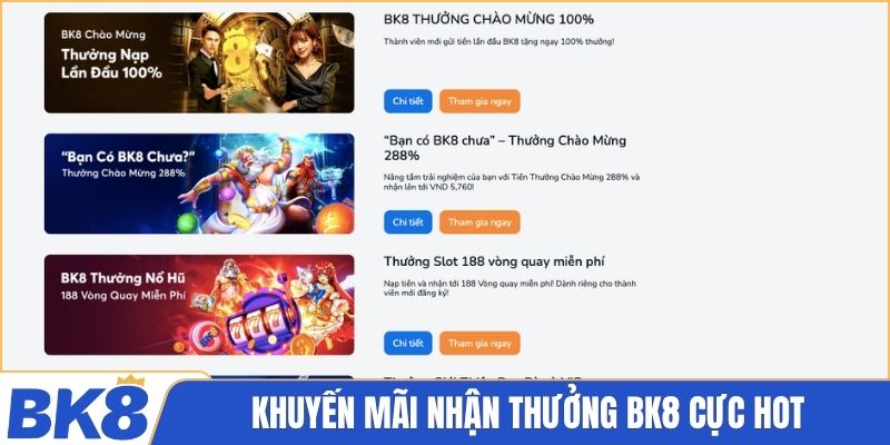 Khuyến mãi nhận thưởng bK8 cực hot