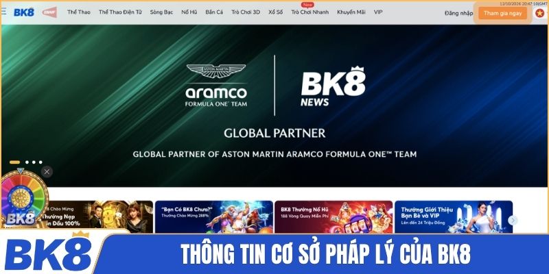 Thông tin cơ sở pháp lý của BK8